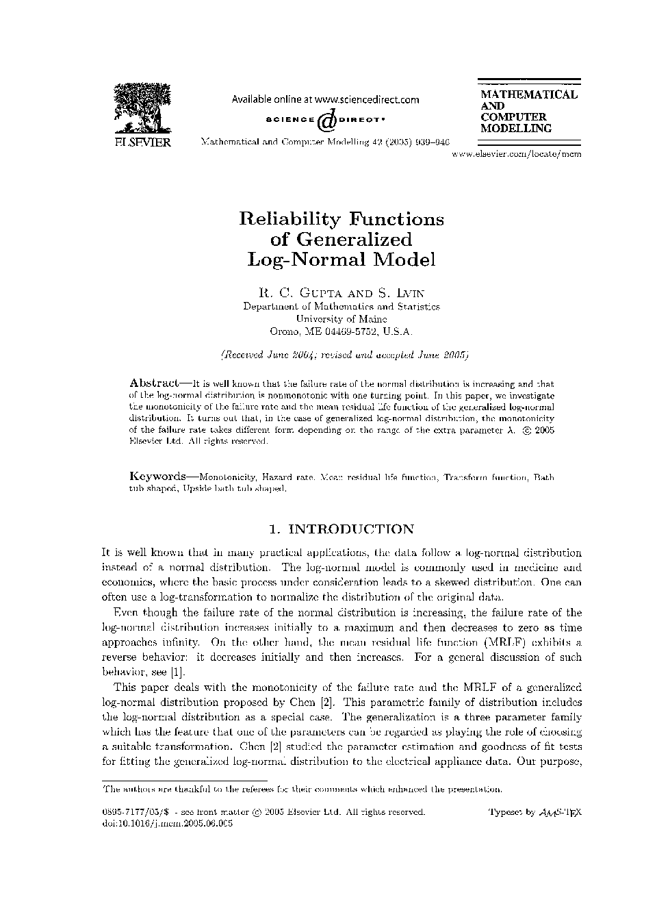 Reliability functions of generalized log-normal model