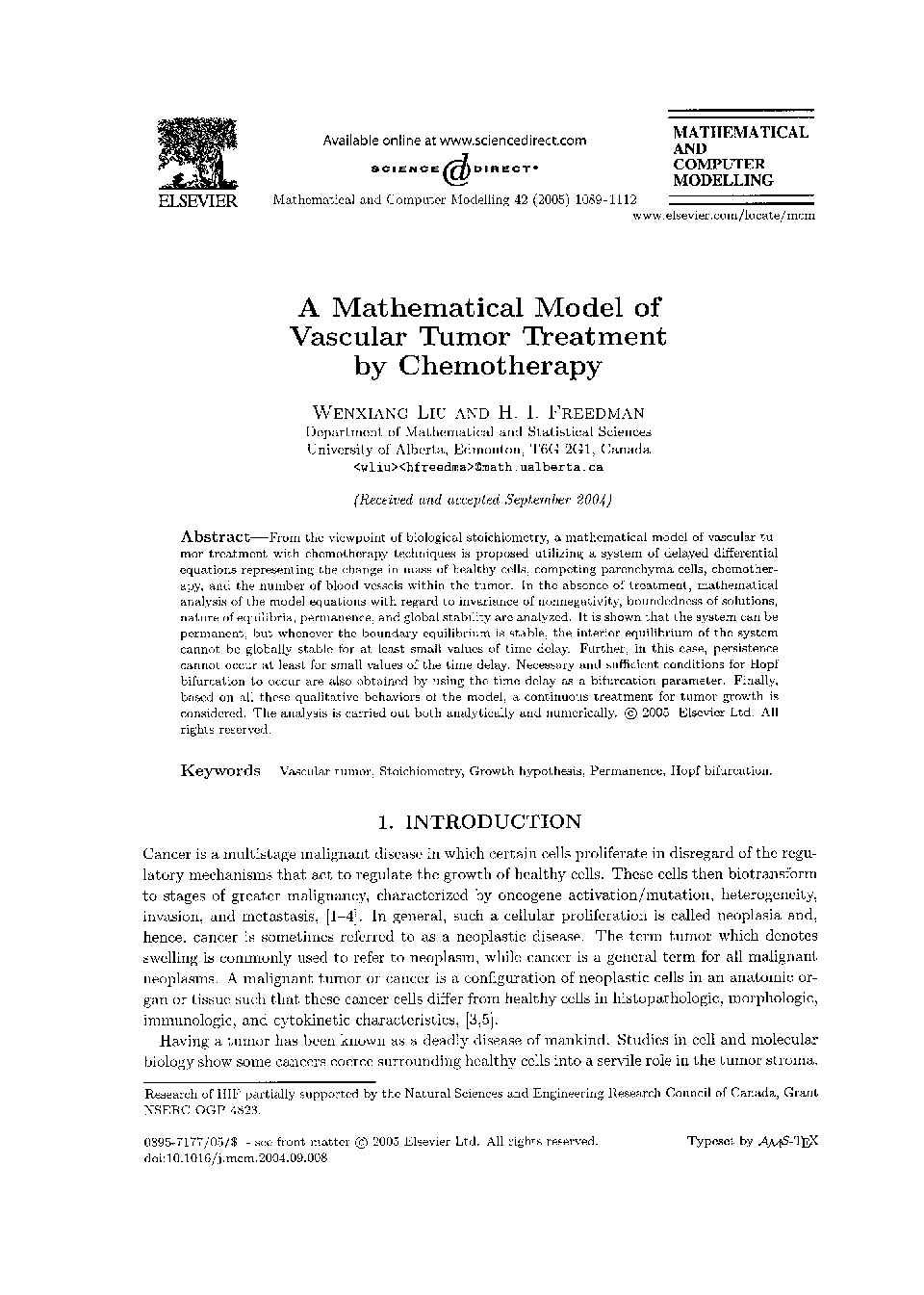 A mathematical model of vascular tumor treatment by chemotherapy