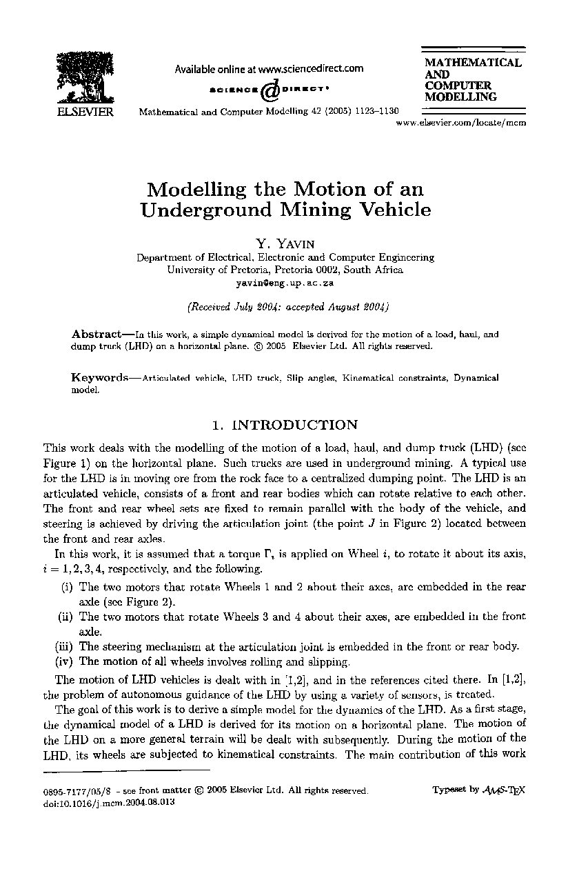 Modelling the motion of an underground mining vehicle