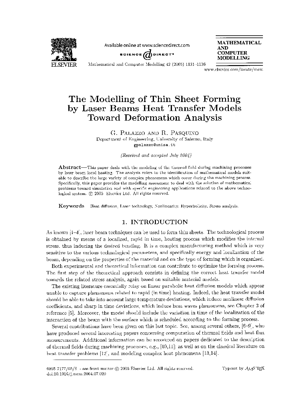 The modelling of thin sheet forming by laser beams heat transfer models toward deformation analysis