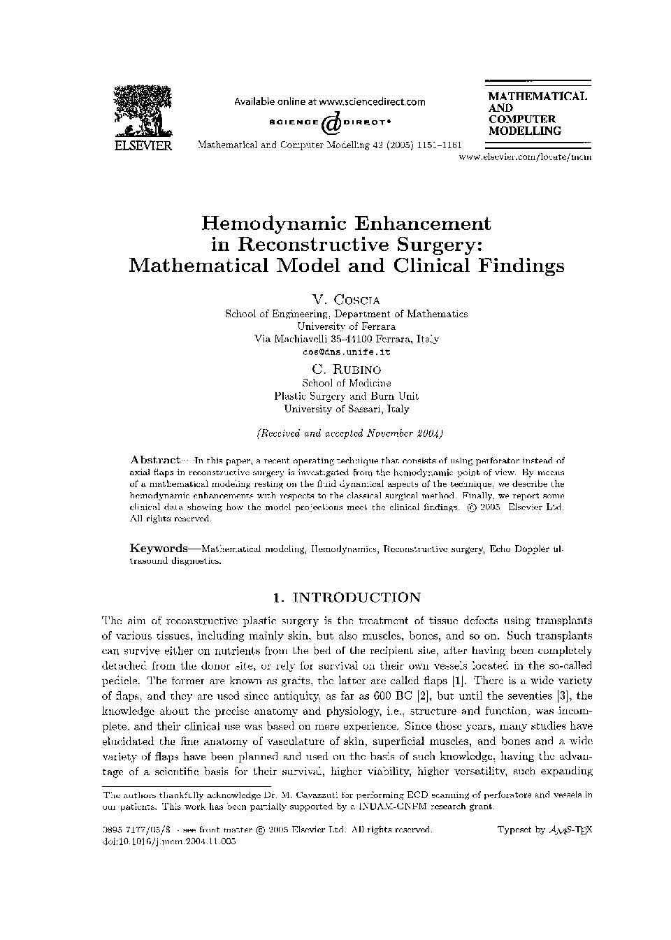 Hemodynamic enhancement in reconstructive surgery: Mathematical model and clinical findings