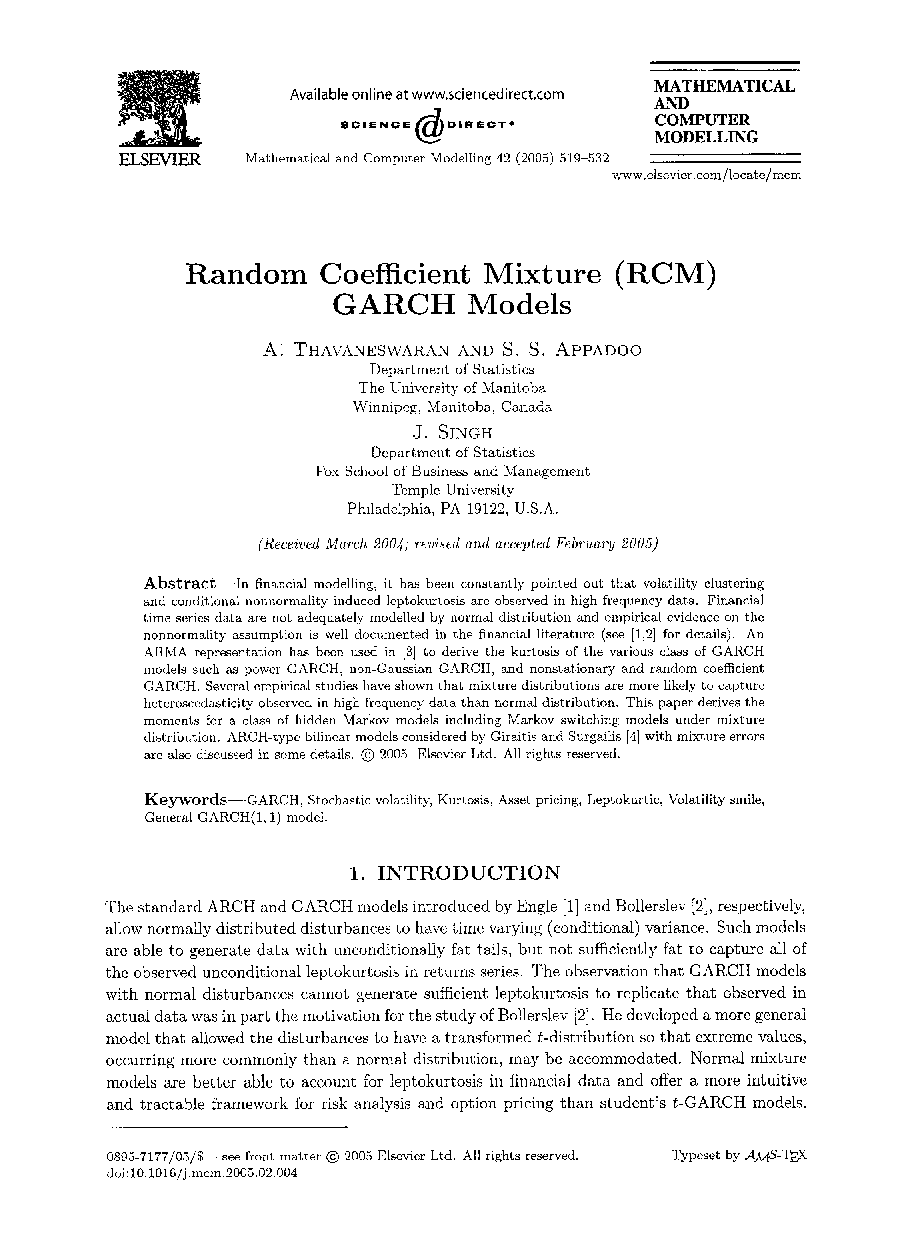 Random coefficient mixture (RCM) GARCH models