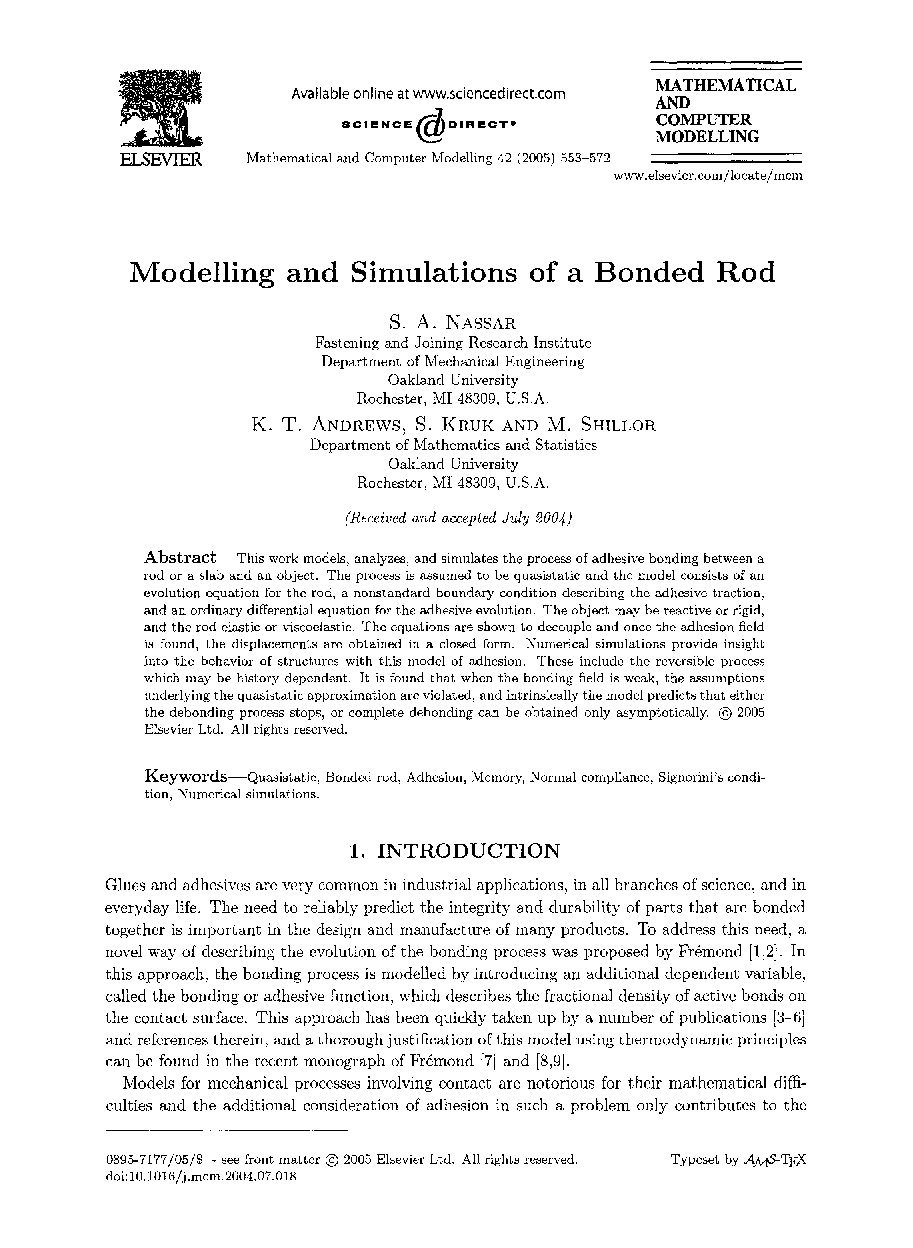 Modelling and simulations of a bonded rod