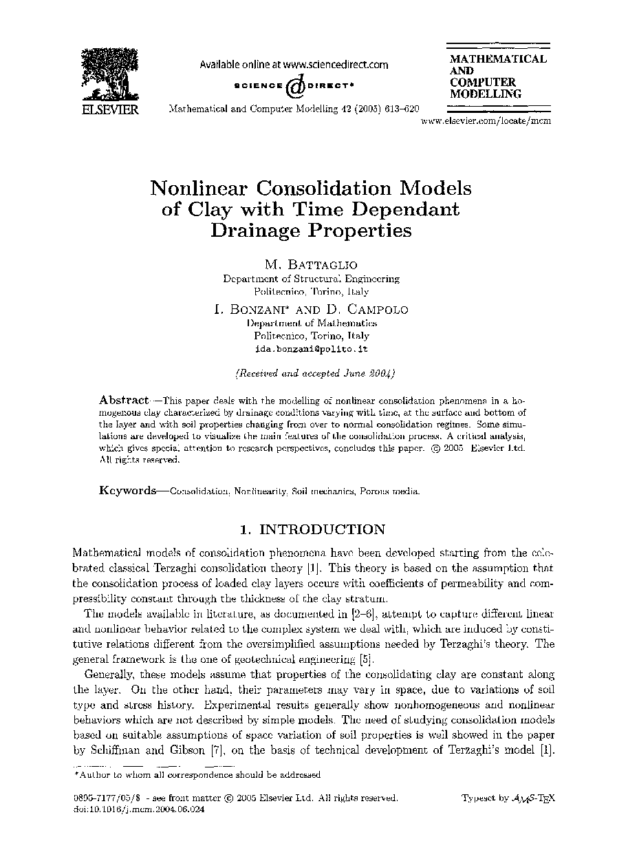 Nonlinear consolidation models of clay with time dependant drainage properties