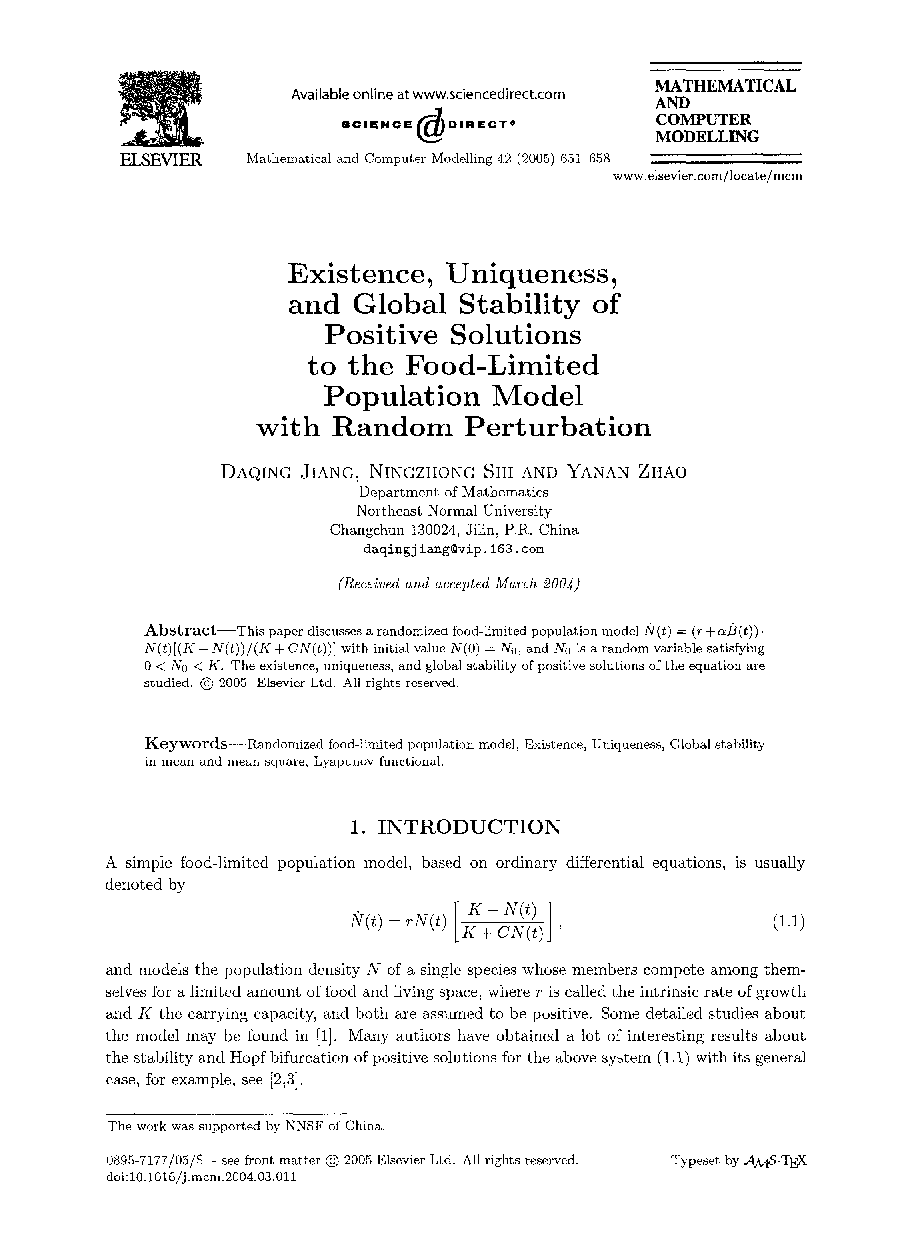 Existence, uniqueness, and global stability of positive solutions to the food-limited population model with random perturbation