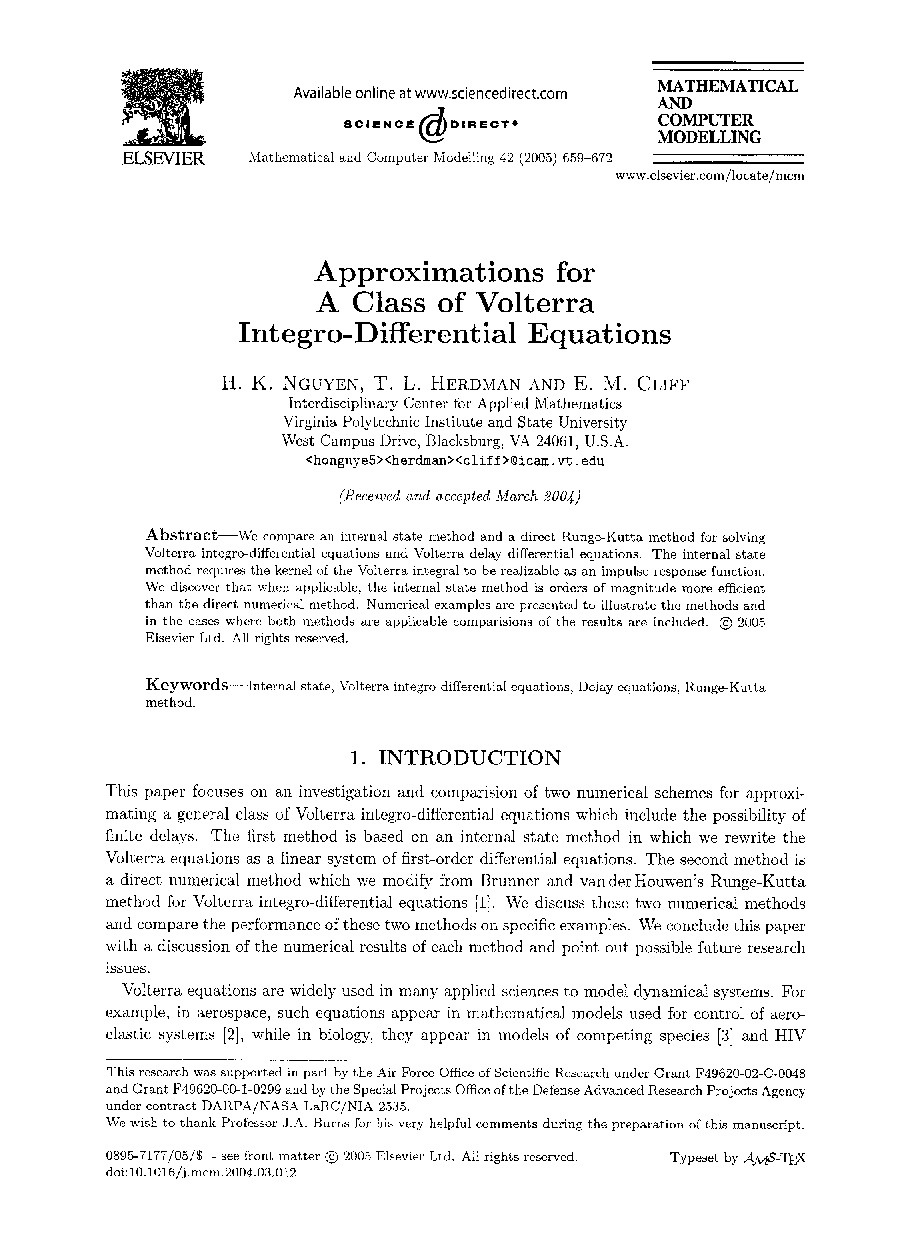 Approximations for a class of volterra integro-differential equations