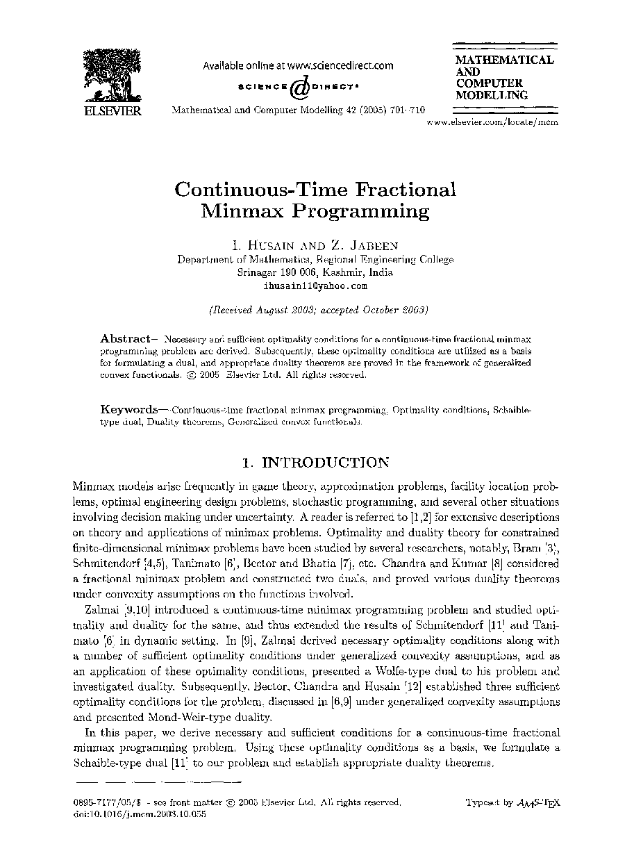 Continuous-time fractional minmax programming