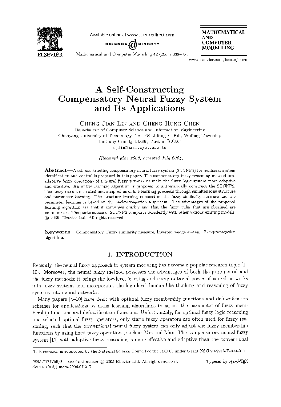 A self-constructing compensatory neural fuzzy system and its applications
