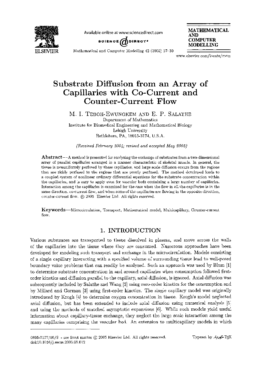 Substrate diffusion from an array of capillaries with co-current and counter-current flow