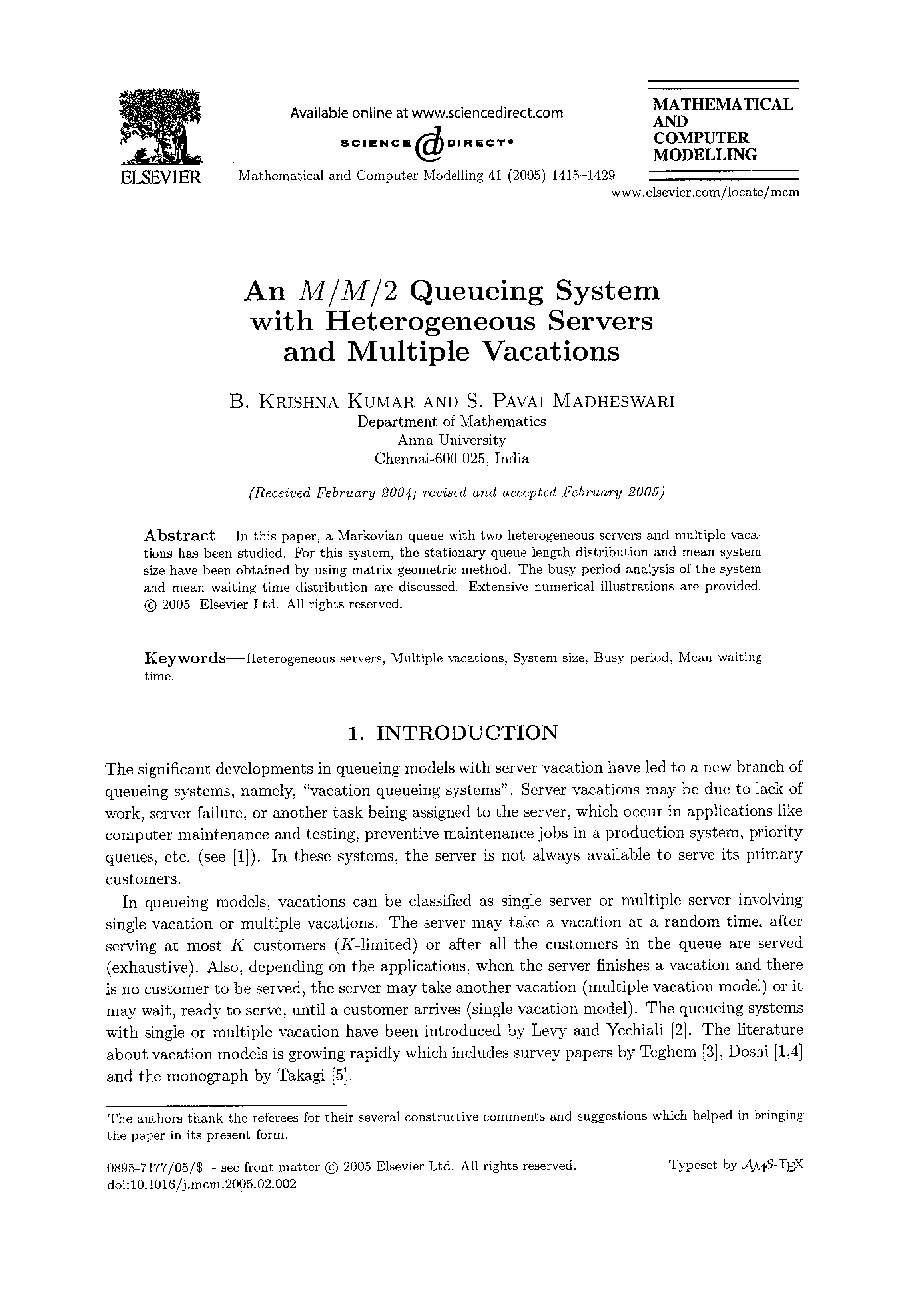 An M/M/2 queueing system with heterogeneous servers and multiple vacations