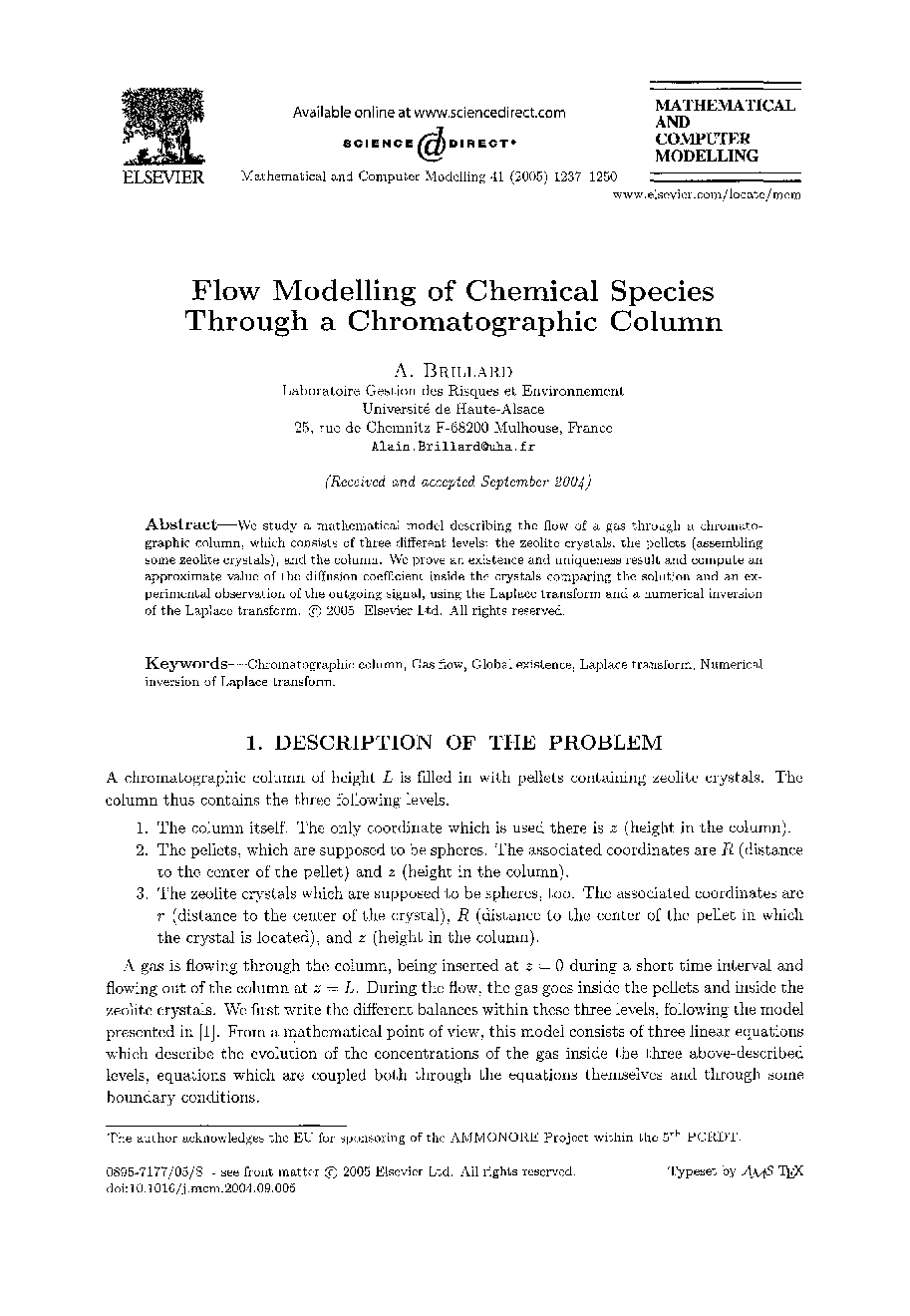 Flow modelling of chemical species through a chromatographic column