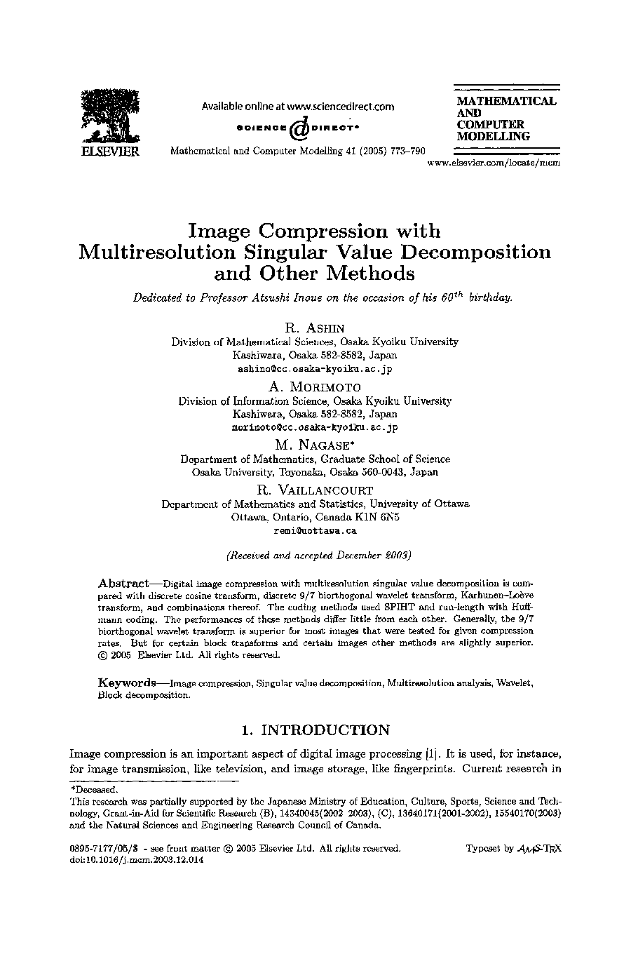 Image compression with multiresolution singular value decomposition and other methods