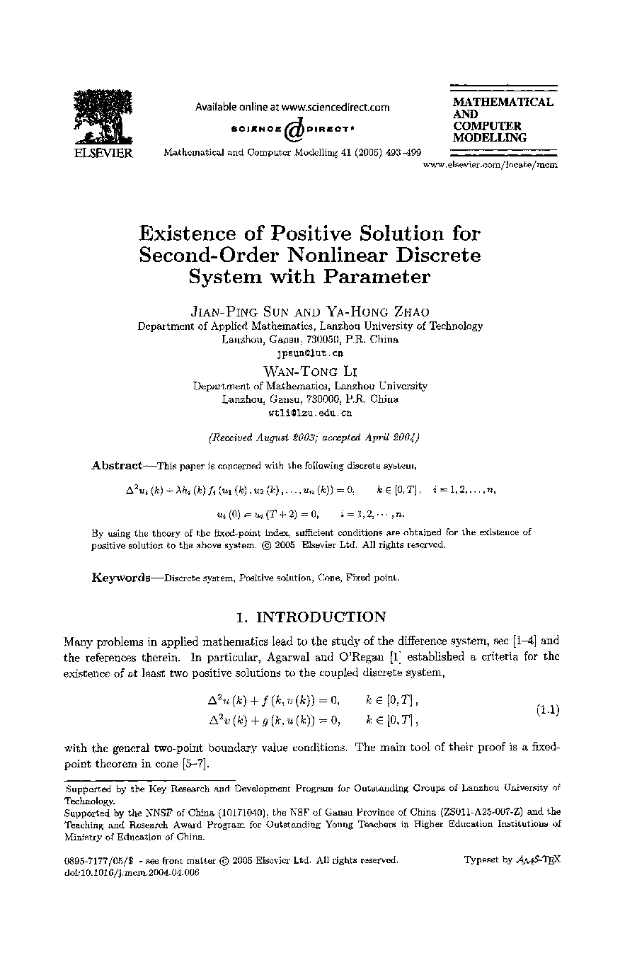 Existence of positive solution for second-order nonlinear discrete system with parameter