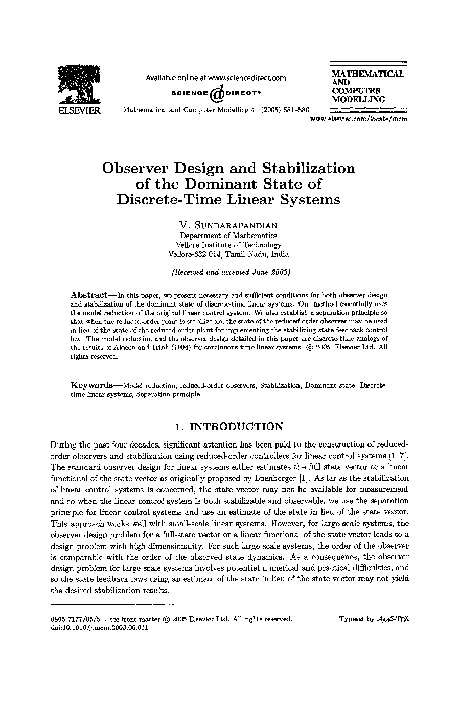 Observer design and stabilization of the dominant state of discrete-time linear systems