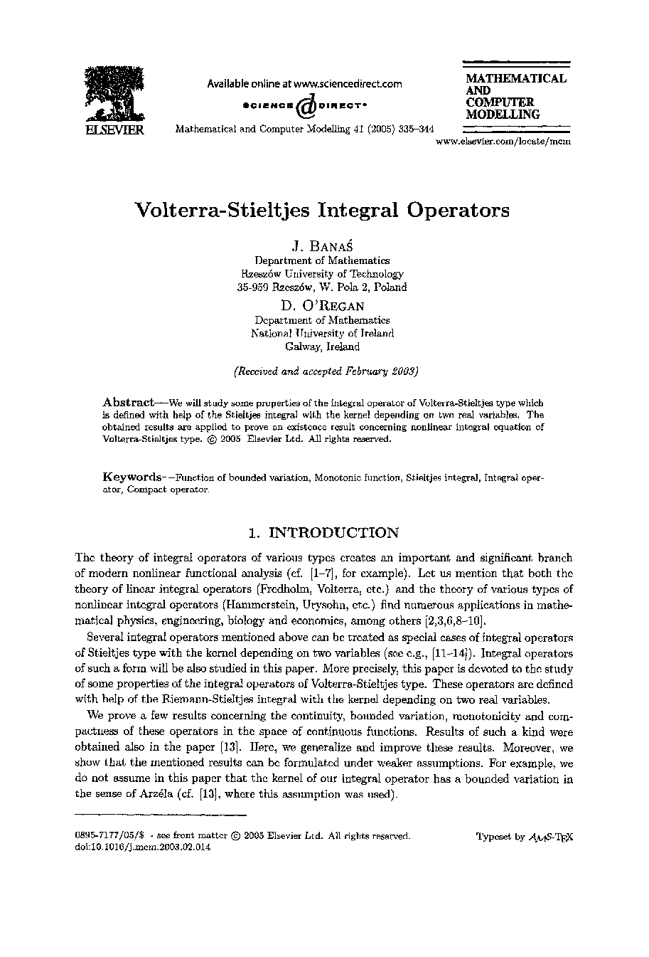 Volterra-stieltjes integral operators