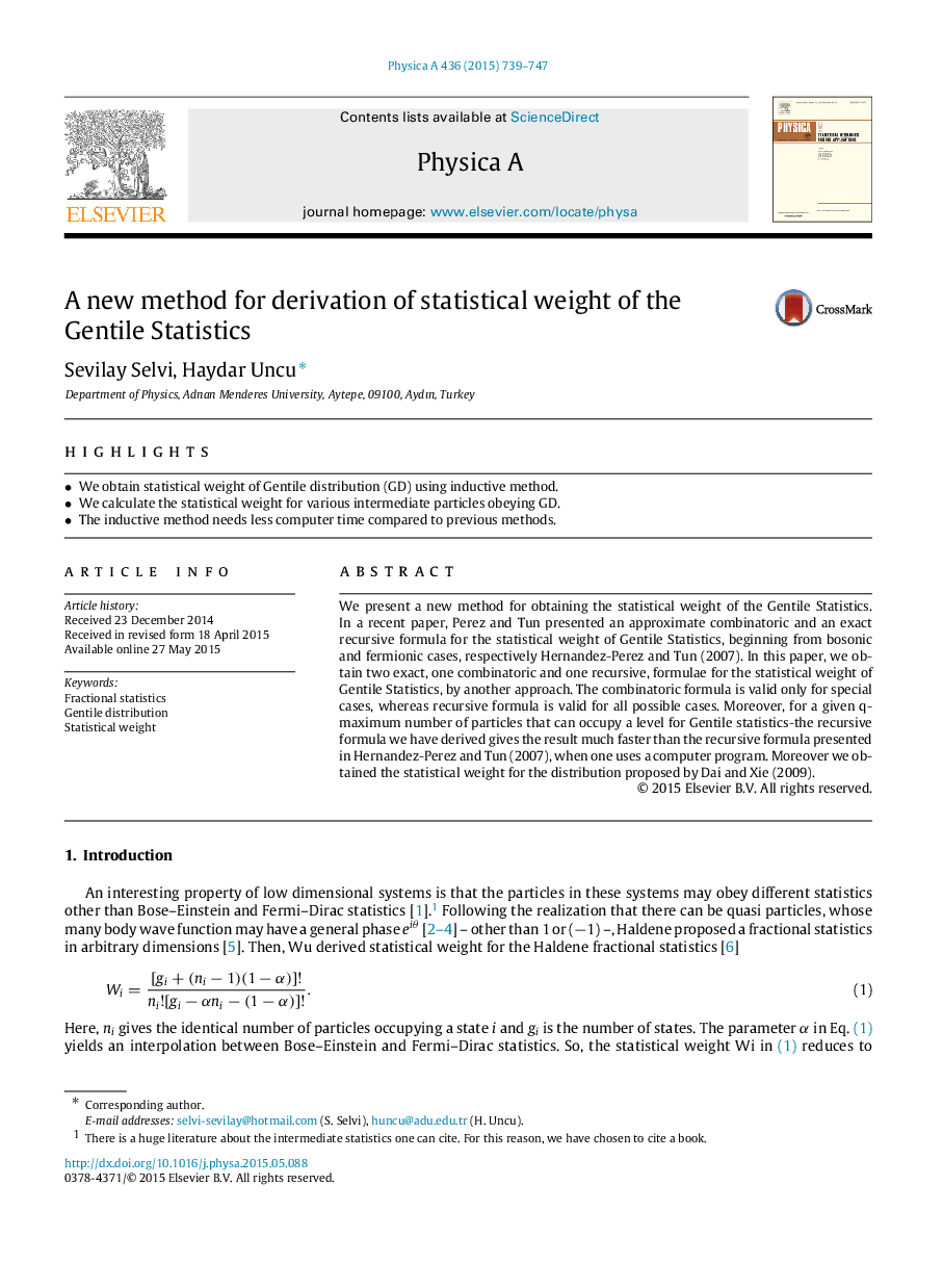 A new method for derivation of statistical weight of the Gentile Statistics