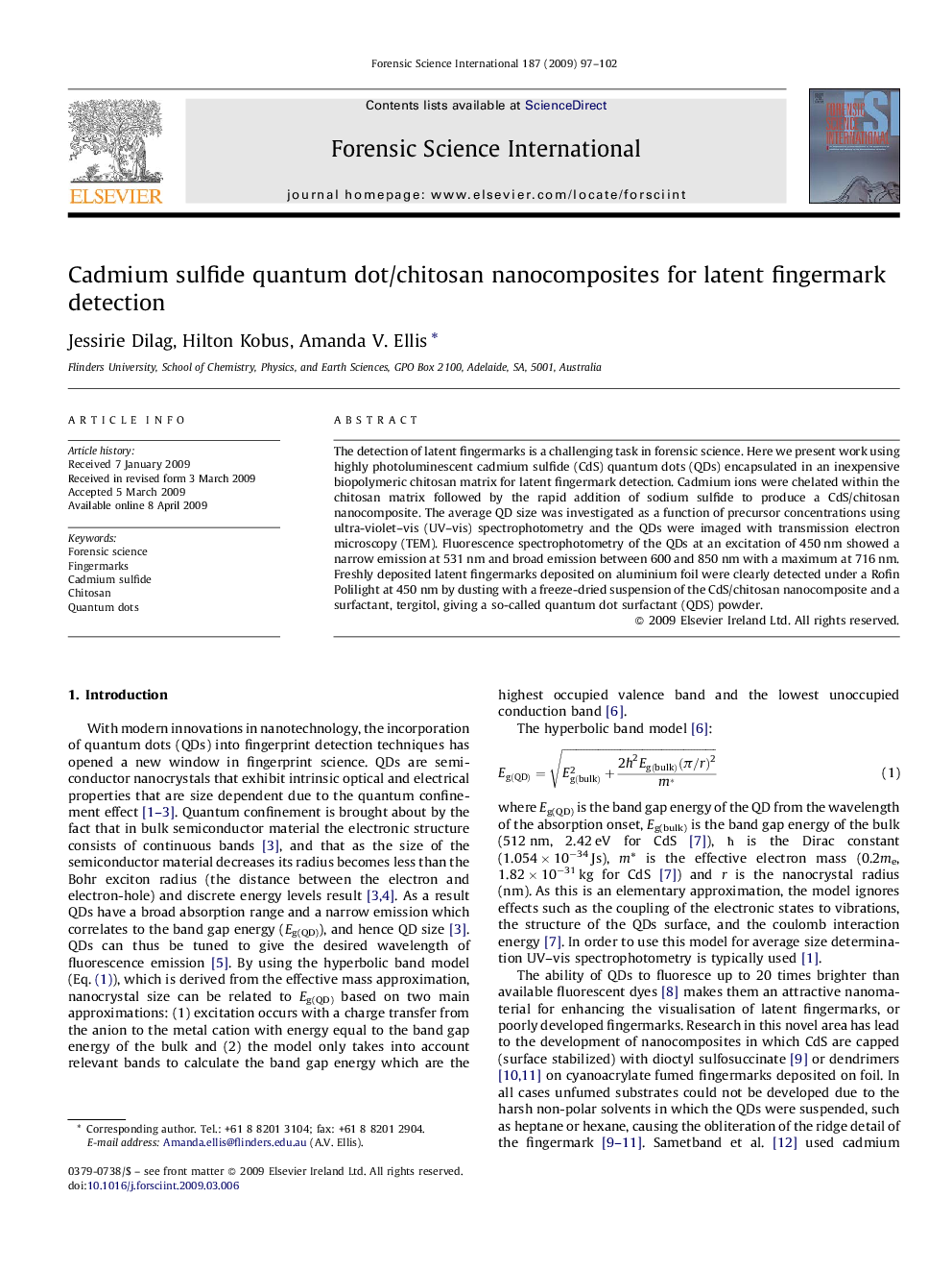 Cadmium sulfide quantum dot/chitosan nanocomposites for latent fingermark detection