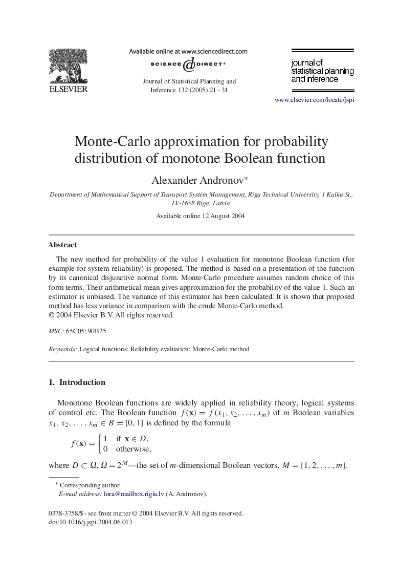 Monte-Carlo approximation for probability distribution of monotone Boolean function