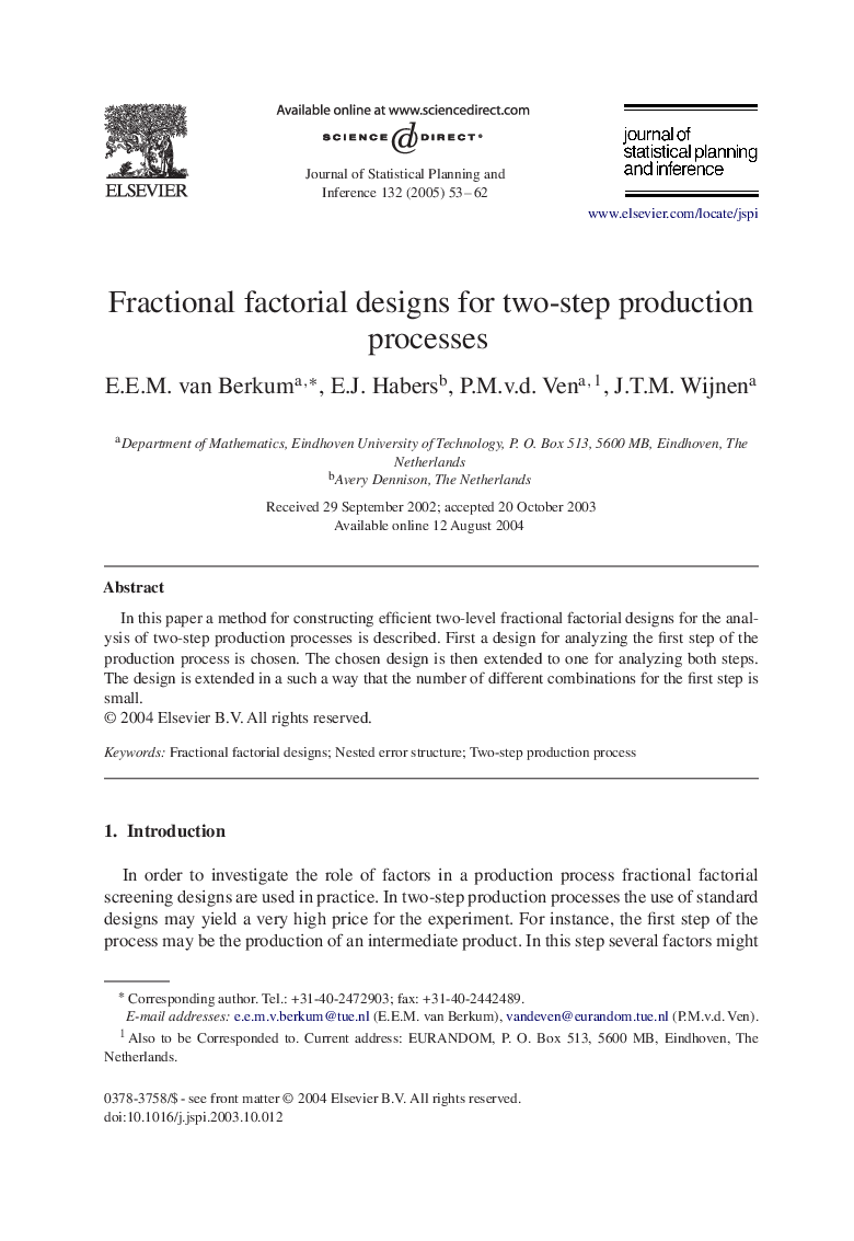 Fractional factorial designs for two-step production processes