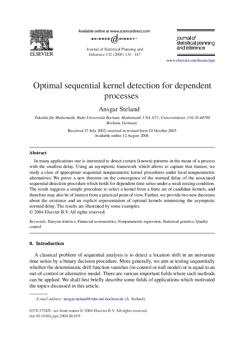 Optimal sequential kernel detection for dependent processes