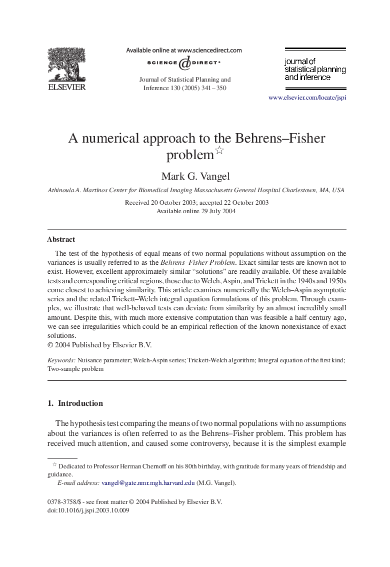 A numerical approach to the Behrens-Fisher problem