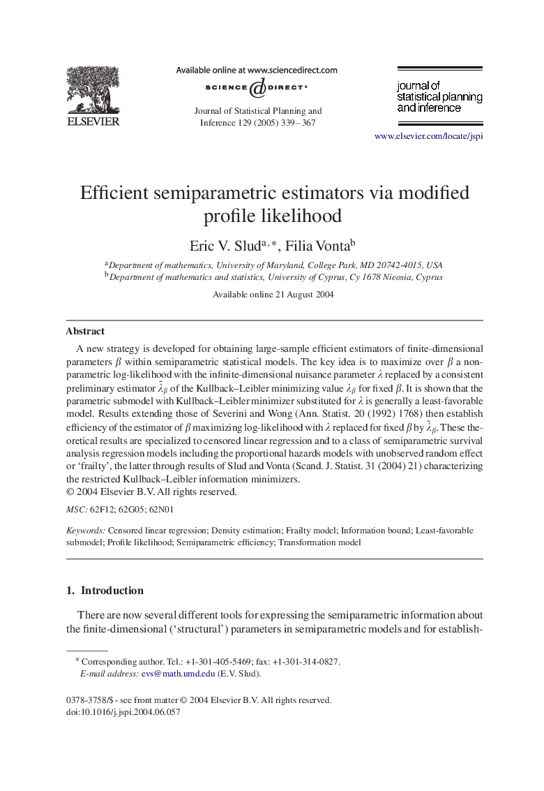 Efficient semiparametric estimators via modified profile likelihood