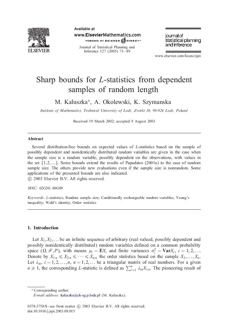 Sharp bounds for L-statistics from dependent samples of random length