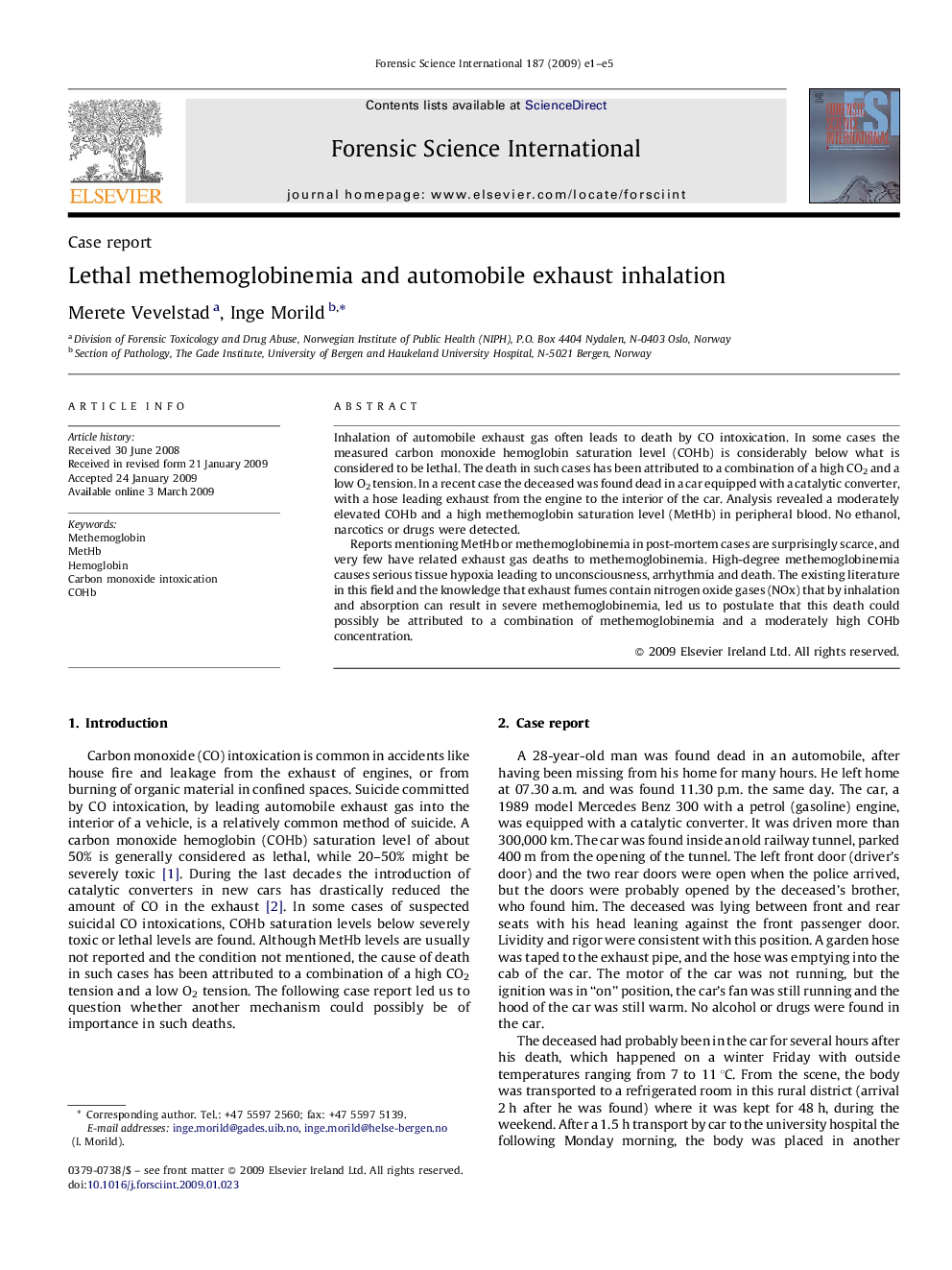 Lethal methemoglobinemia and automobile exhaust inhalation