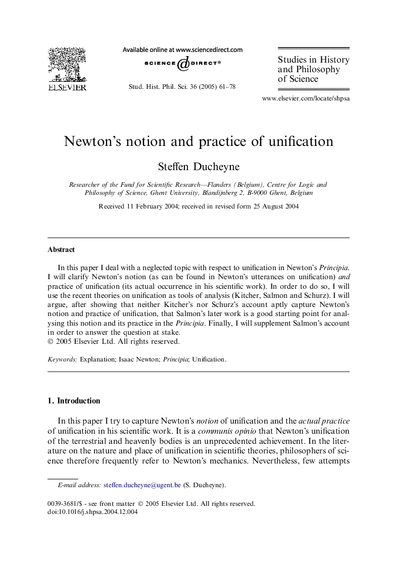 Newton's notion and practice of unification