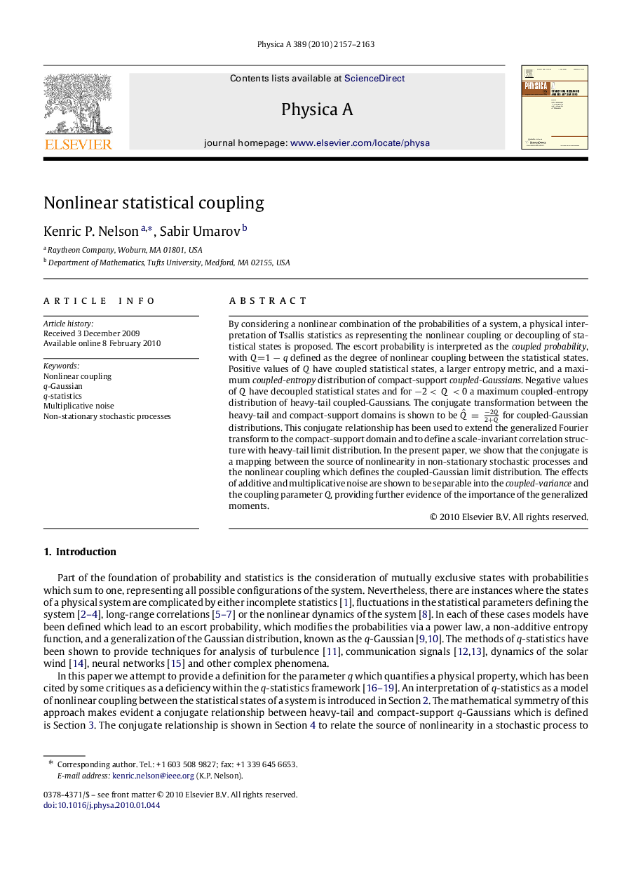 Nonlinear statistical coupling