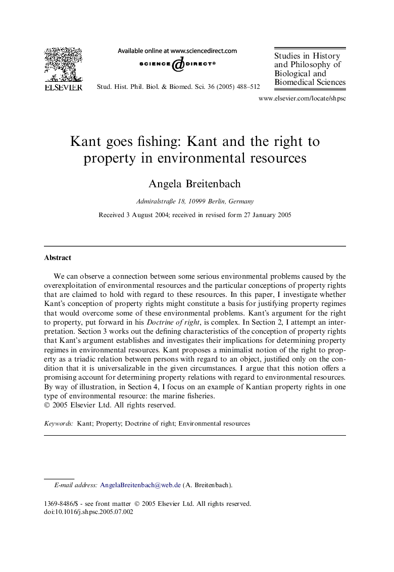 Kant goes fishing: Kant and the right to property in environmental resources