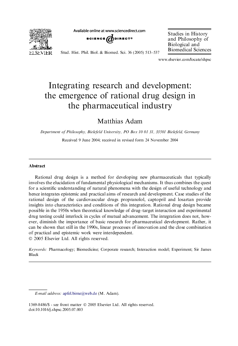Integrating research and development: the emergence of rational drug design in the pharmaceutical industry
