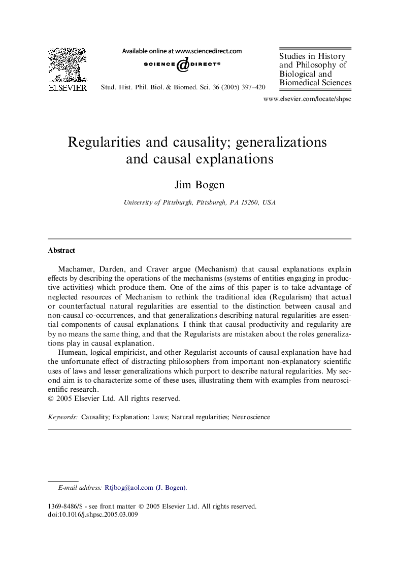 Regularities and causality; generalizations and causal explanations