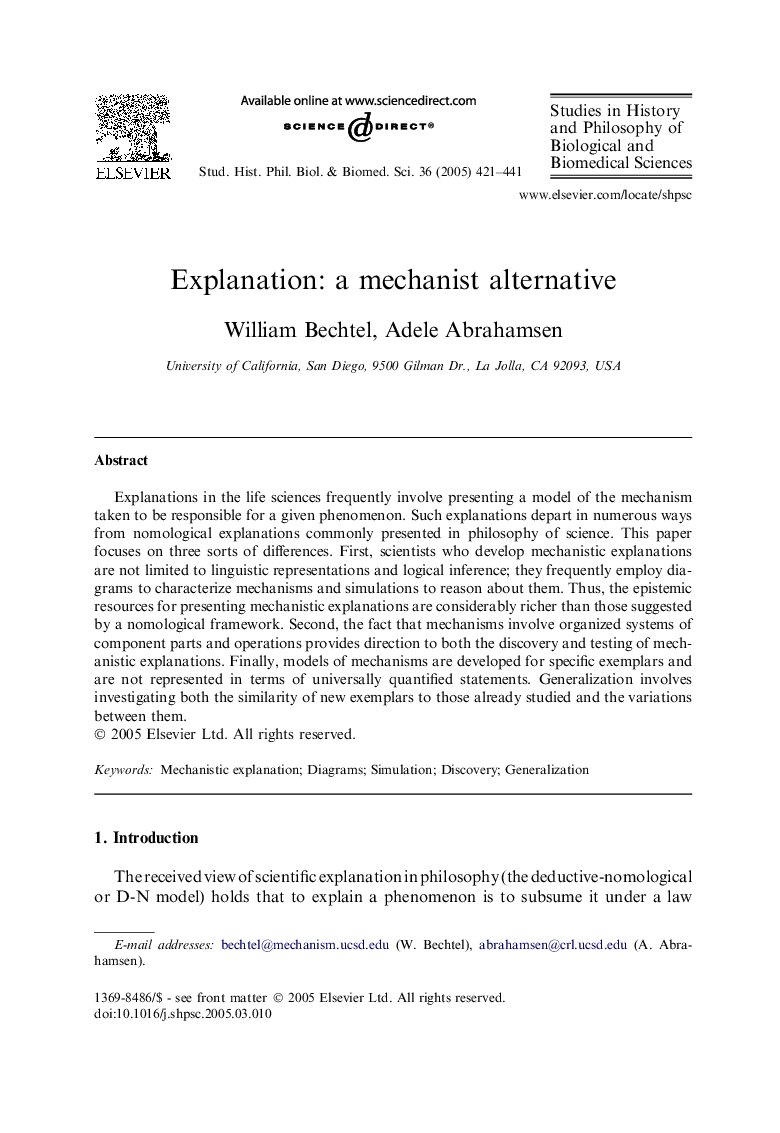 Explanation: a mechanist alternative