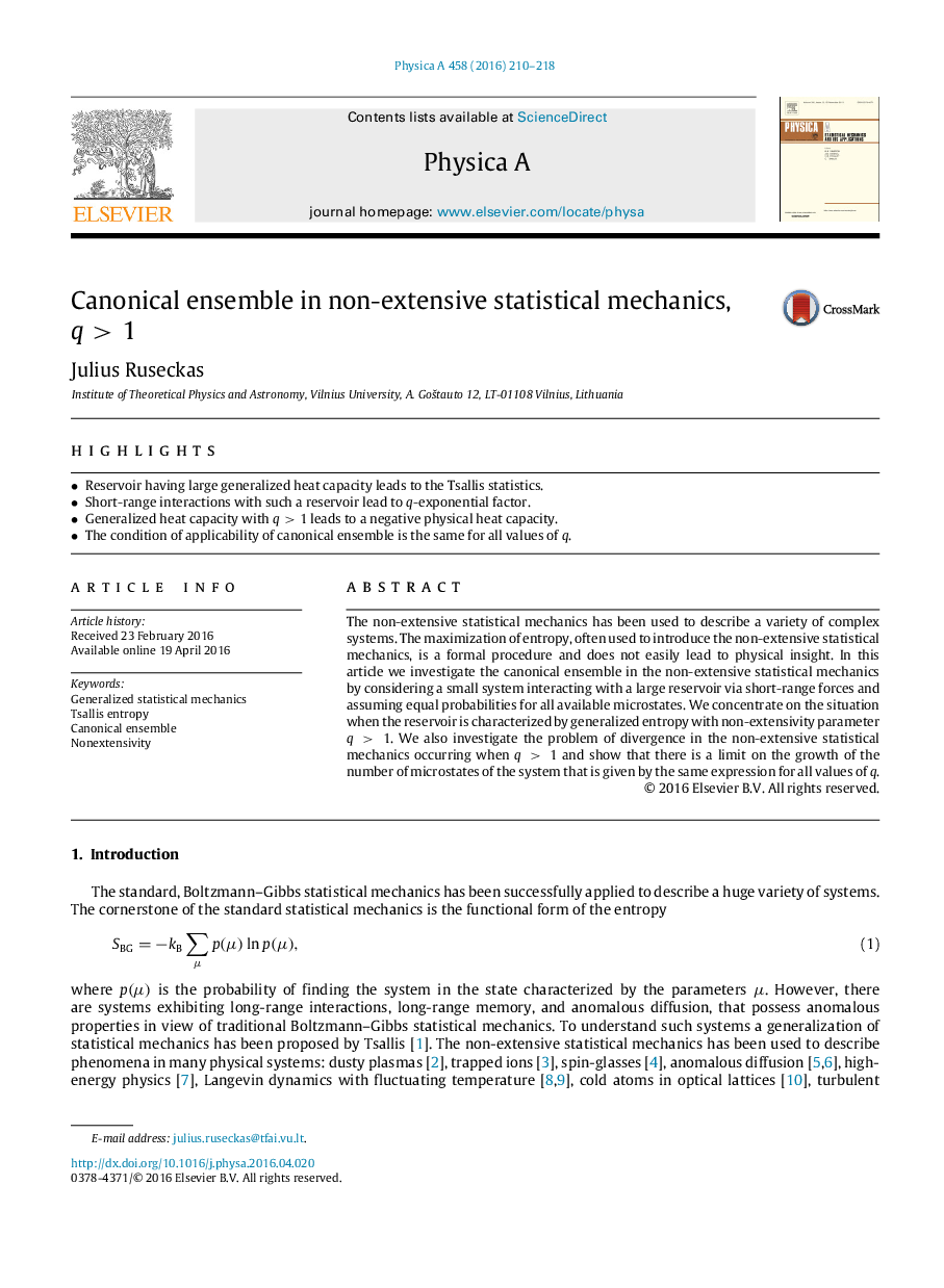 Canonical ensemble in non-extensive statistical mechanics, q>1q>1