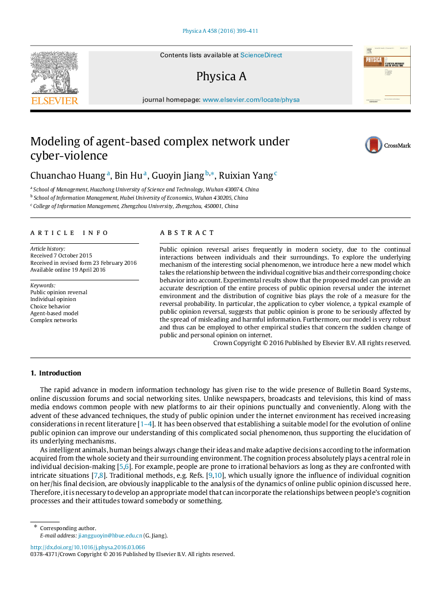 Modeling of agent-based complex network under cyber-violence