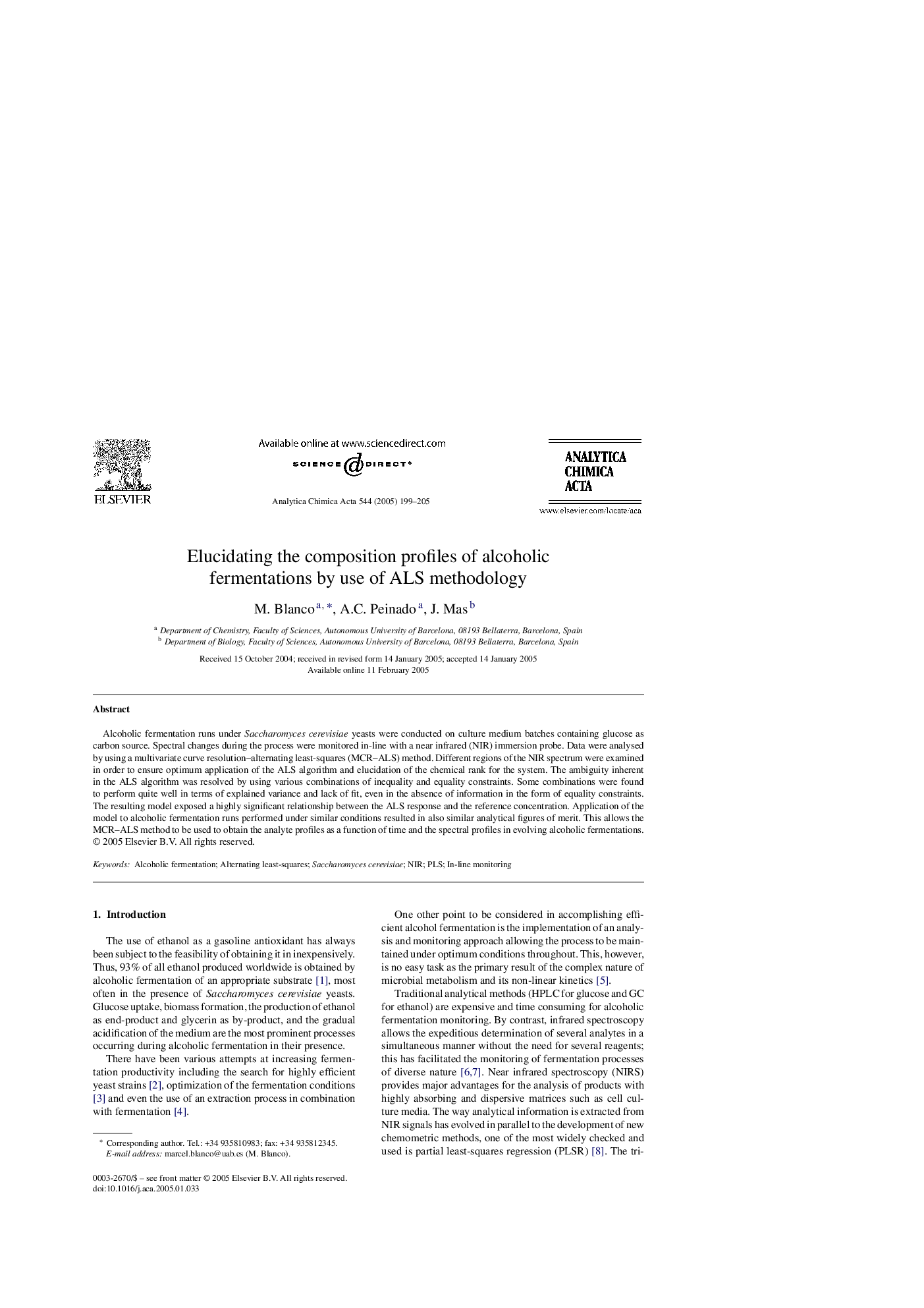 Elucidating the composition profiles of alcoholic fermentations by use of ALS methodology