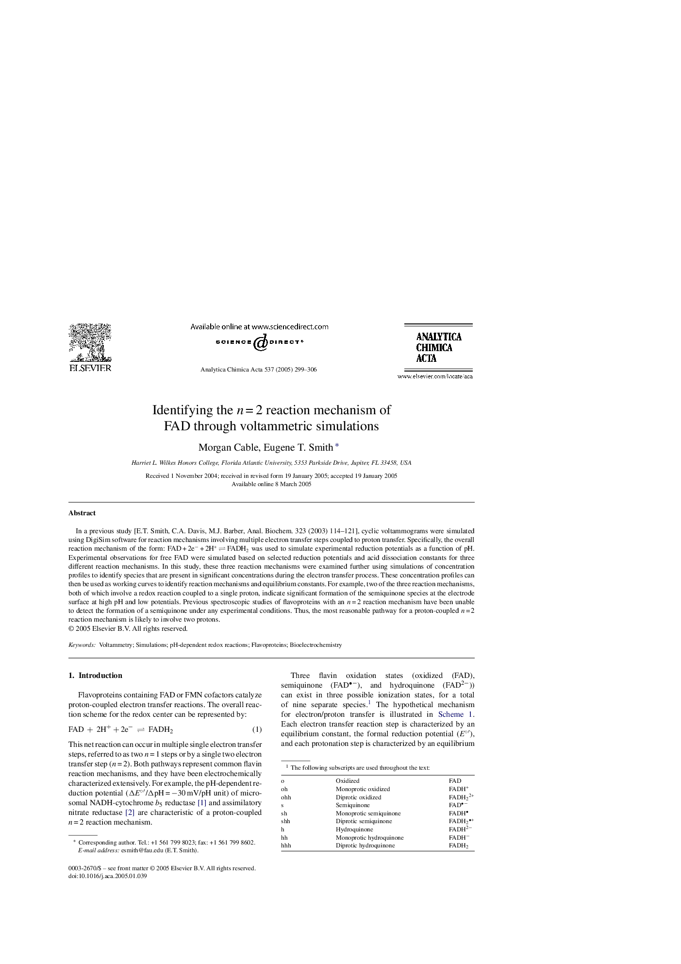 Identifying the nÂ =Â 2 reaction mechanism of FAD through voltammetric simulations