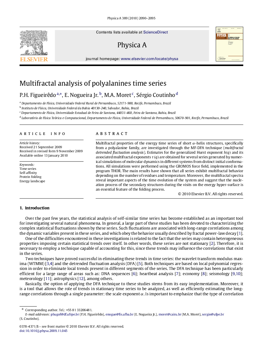Multifractal analysis of polyalanines time series