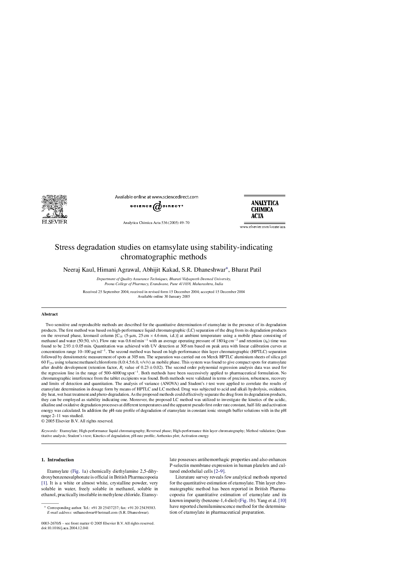 Stress degradation studies on etamsylate using stability-indicating chromatographic methods