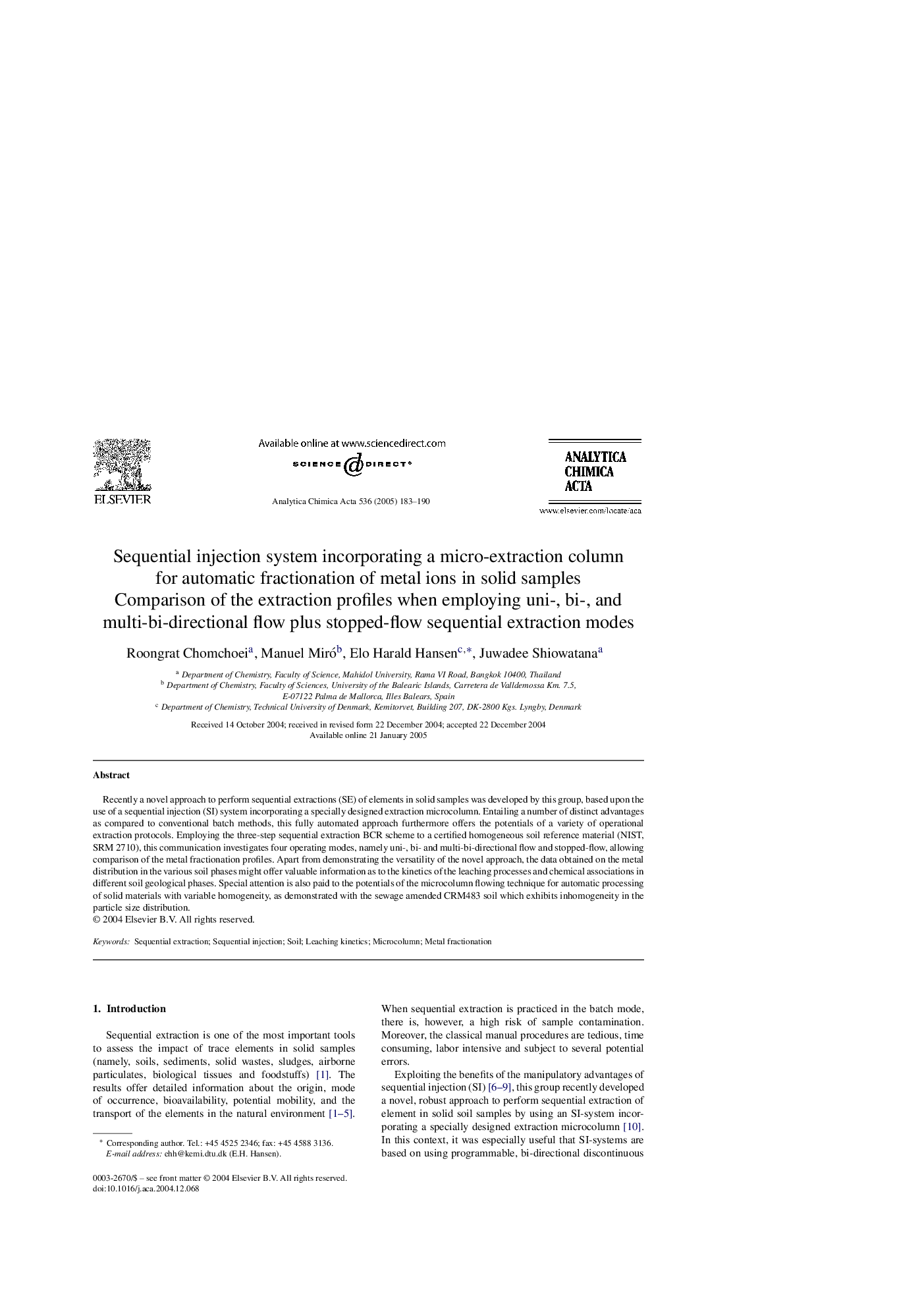 Sequential injection system incorporating a micro-extraction column for automatic fractionation of metal ions in solid samples