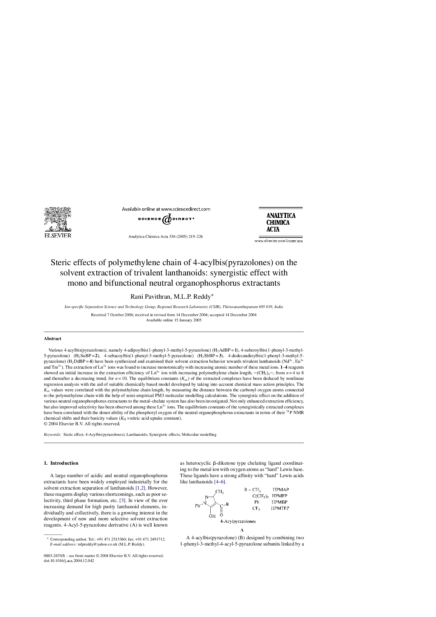 Steric effects of polymethylene chain of 4-acylbis(pyrazolones) on the solvent extraction of trivalent lanthanoids: synergistic effect with mono and bifunctional neutral organophosphorus extractants