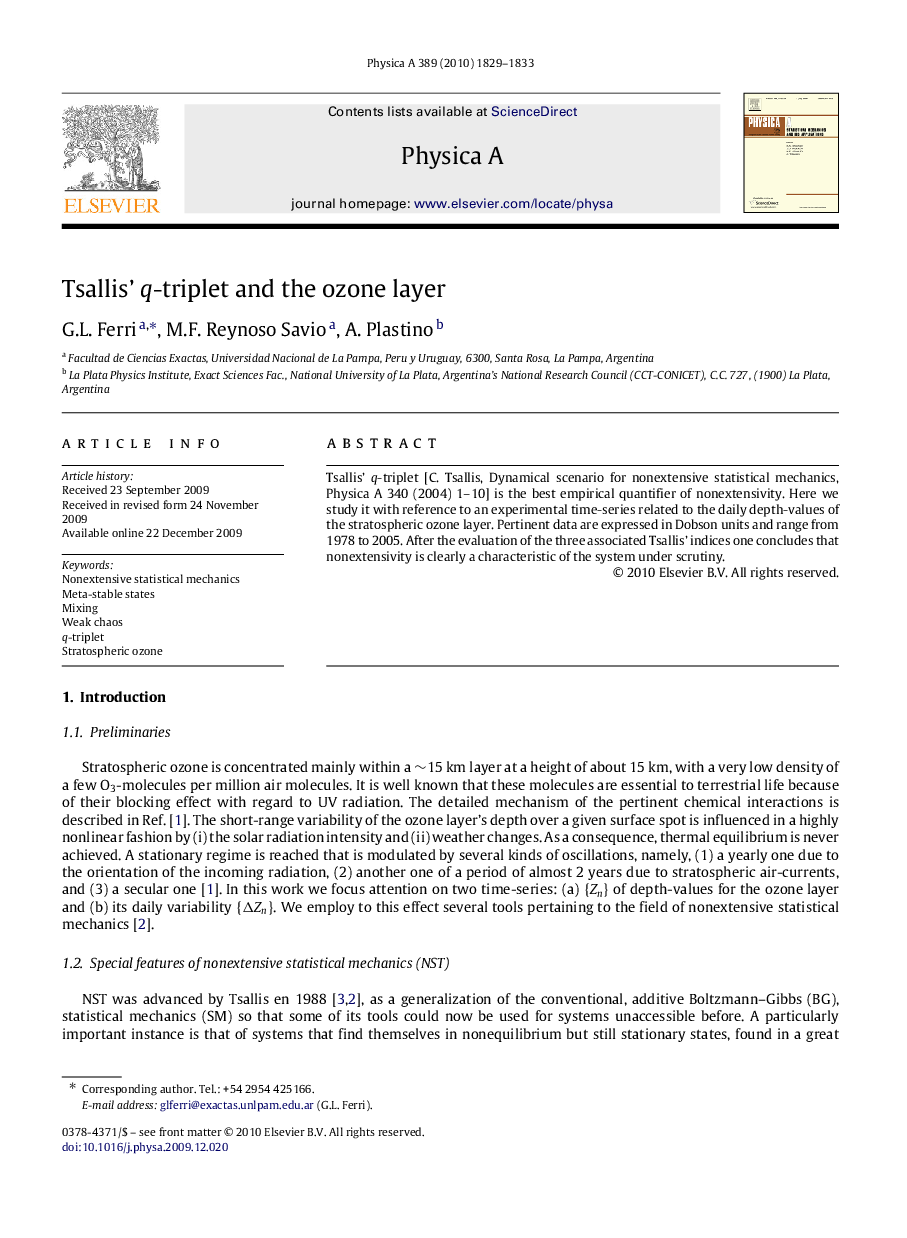 Tsallis’ qq-triplet and the ozone layer