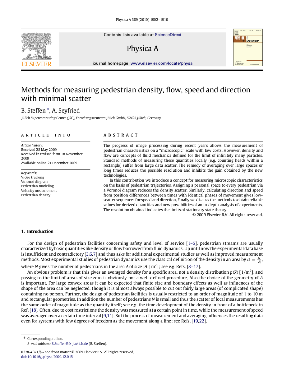 Methods for measuring pedestrian density, flow, speed and direction with minimal scatter