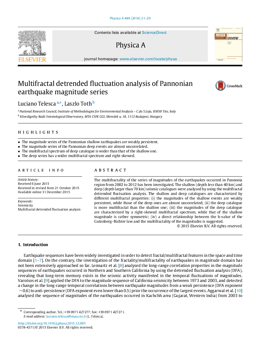 Multifractal detrended fluctuation analysis of Pannonian earthquake magnitude series