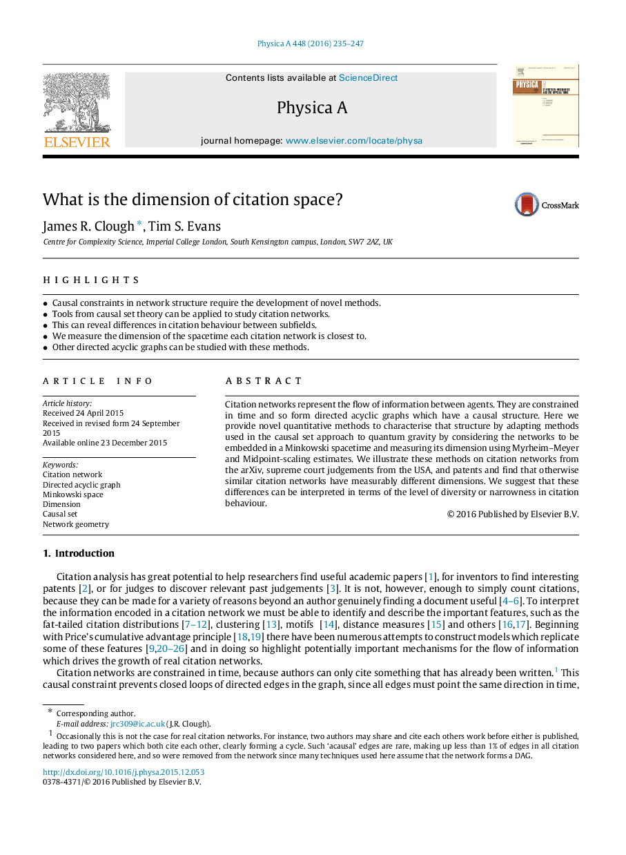 What is the dimension of citation space?