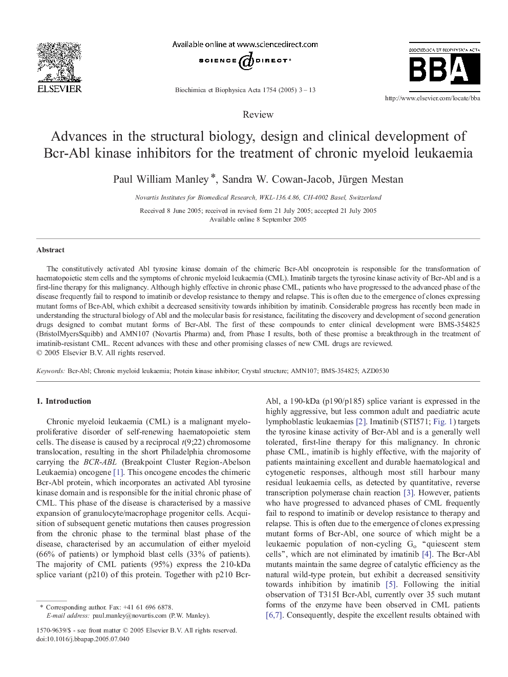 Advances in the structural biology, design and clinical development of Bcr-Abl kinase inhibitors for the treatment of chronic myeloid leukaemia