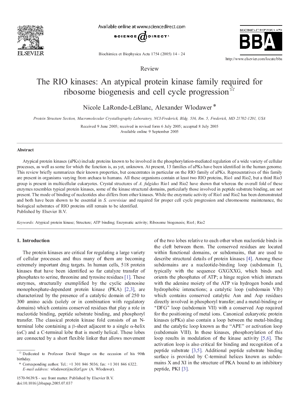 The RIO kinases: An atypical protein kinase family required for ribosome biogenesis and cell cycle progression