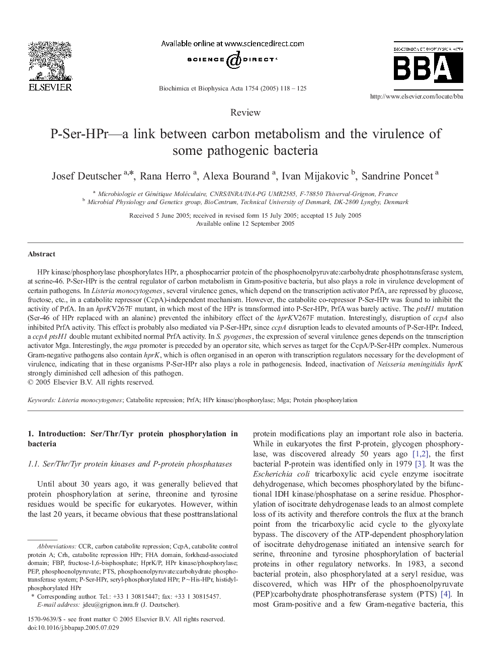 P-Ser-HPr-a link between carbon metabolism and the virulence of some pathogenic bacteria