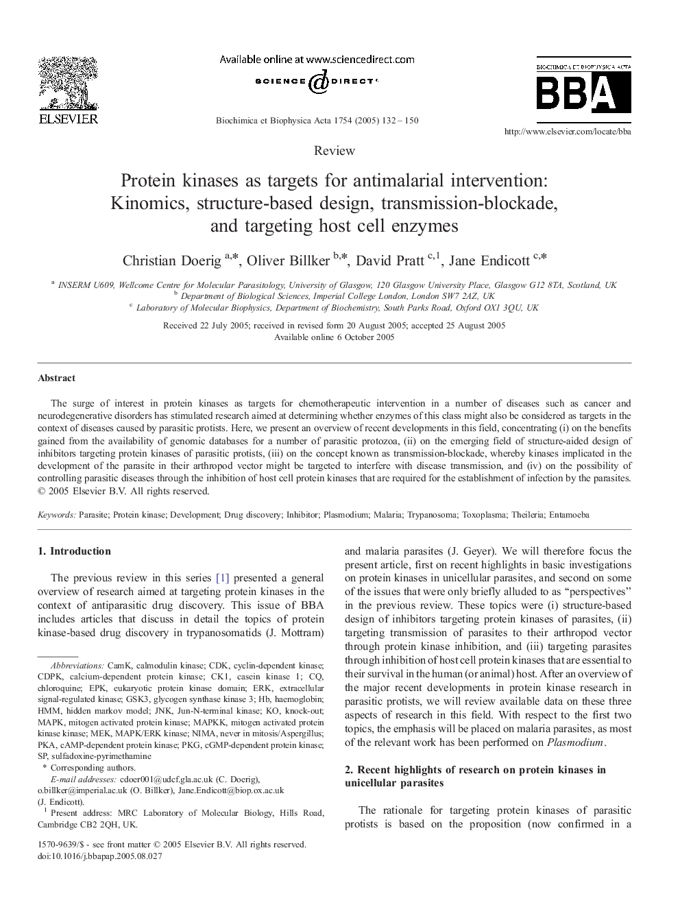 Protein kinases as targets for antimalarial intervention: Kinomics, structure-based design, transmission-blockade, and targeting host cell enzymes